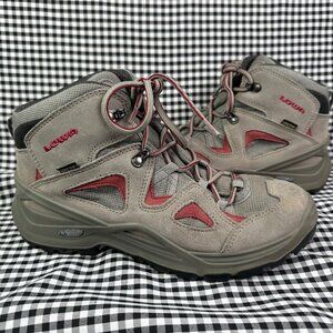 Lowa Boots 7.5 Bora GTX Womens Gray Red Gore-tex Hiking Leather Trail Boots
